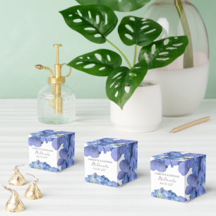 Blue Hydrangea Petals Wedding Personalized Names Favor Box