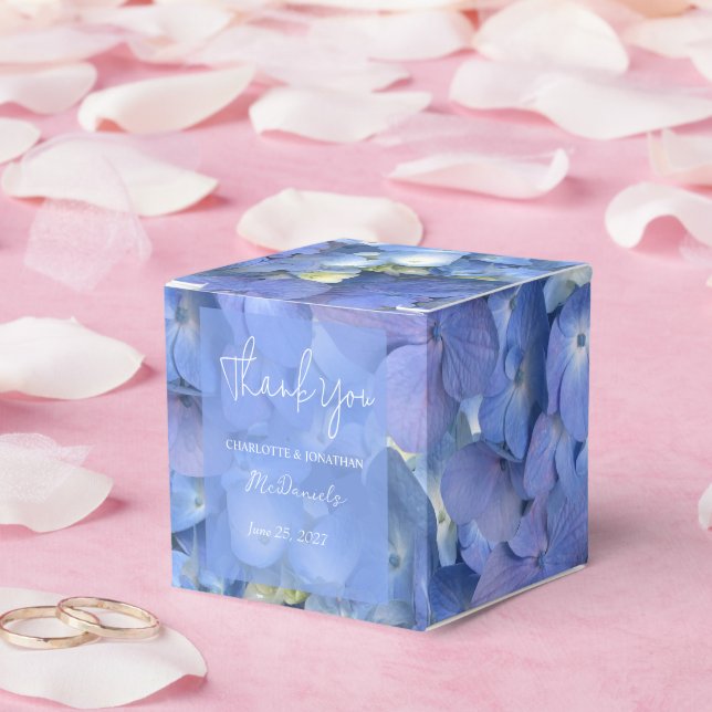 Blue Hydrangea Petals Wedding Personalized Names Favor Box (Wedding)