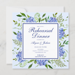 Blue Hydrangea Photo Rehearsal Dinner Invitation