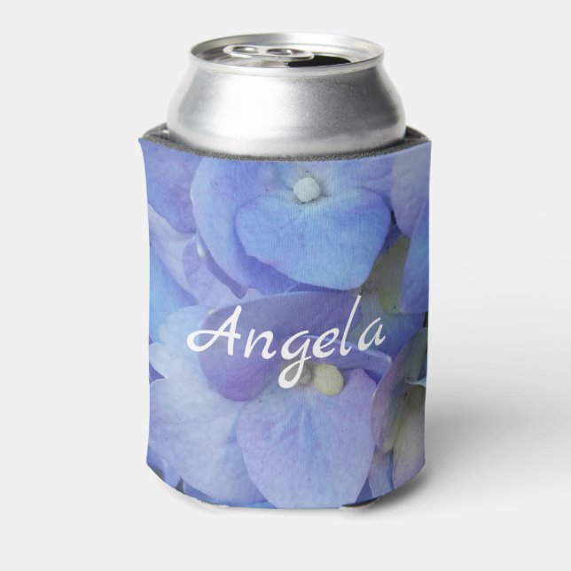 blue hydrangea photograph monogram can cooler (Can Back)