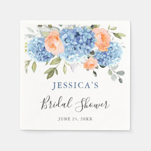 Blue Hydrangea Pink Blush Roses Bridal Shower Napkin