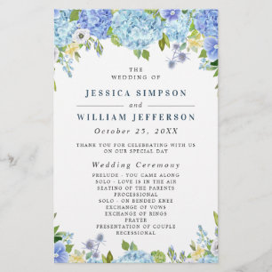 Blue Hydrangea Programme de Cérémonie Mariage de v