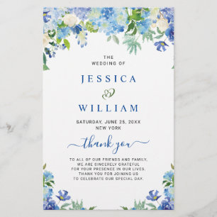 Blue Hydrangea Programme de Cérémonie Mariage de v