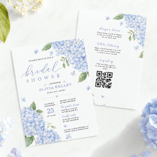 Blue Hydrangea Qr Code Watercolor Floral Invitation