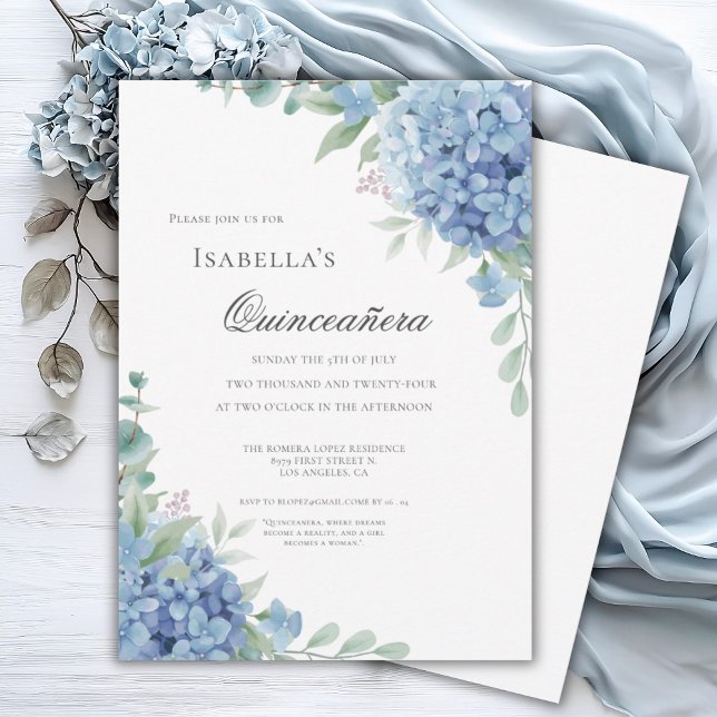 Blue Hydrangea Quinceañera Celebration 15 Invitation (Creator Uploaded)