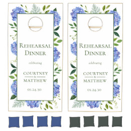 Blue Hydrangea Rehearsal Dinner Cornhole Set