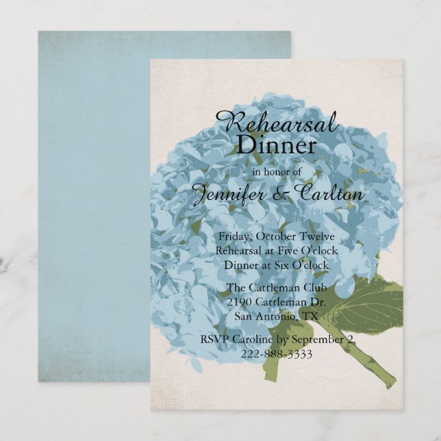 Blue Hydrangea Rehearsal Dinner Invitation (Front/Back)