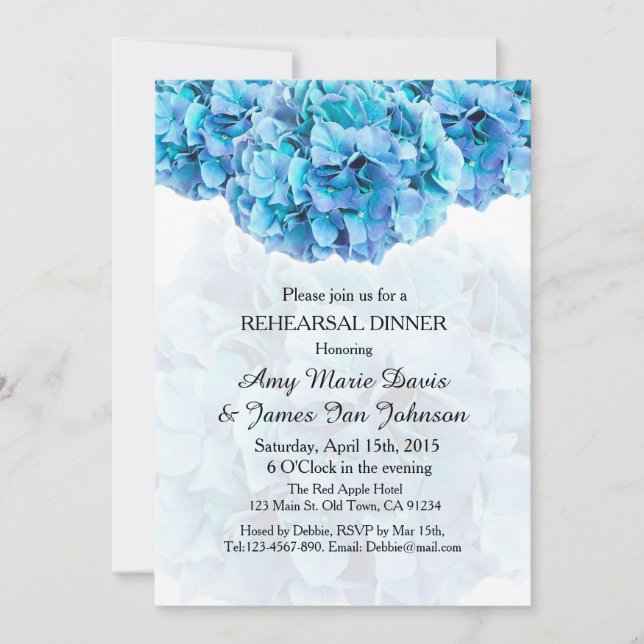 Blue hydrangea rehearsal dinner invite hydrangea3 (Front)