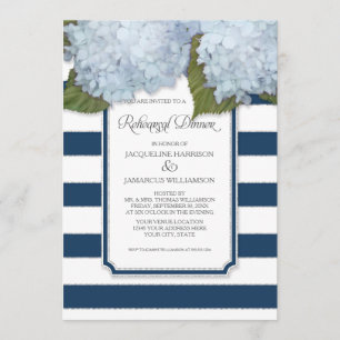 Blue Hydrangea Rehearsal Dinner Navy Stripe Modern Invitation