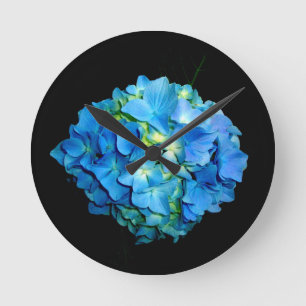 Blue Hydrangea Round Clock