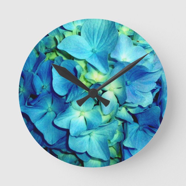 Blue Hydrangea Round Clock (Front)