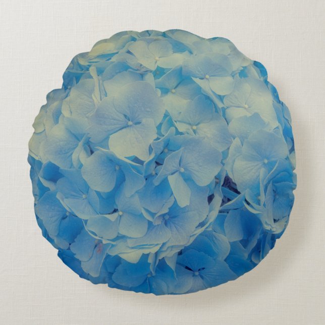 Blue Hydrangea Round Pillow (Front)