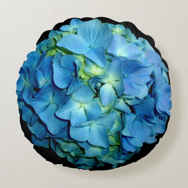 Blue Hydrangea Round Pillow (Front)