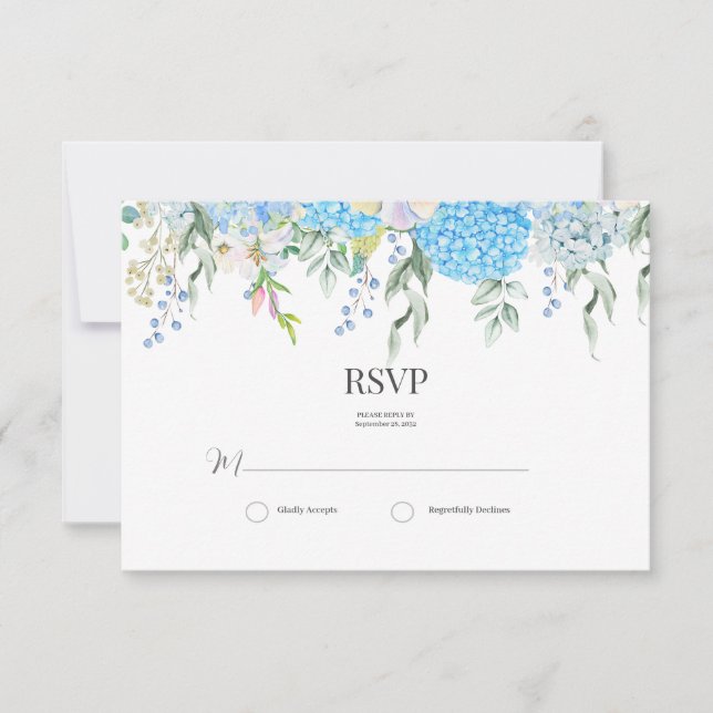 Blue Hydrangea RSVP Card (Front)