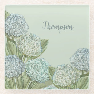 Blue Hydrangea/ Sage Green Glass Coaster