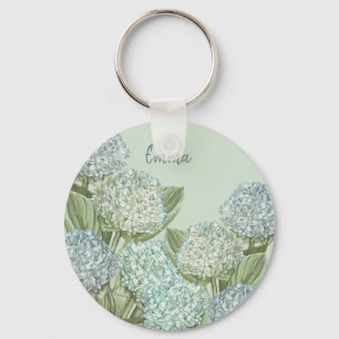 Blue Hydrangea/ Sage Green Keychain