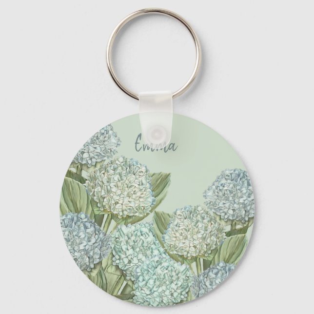 Blue Hydrangea/ Sage Green Keychain (Front)