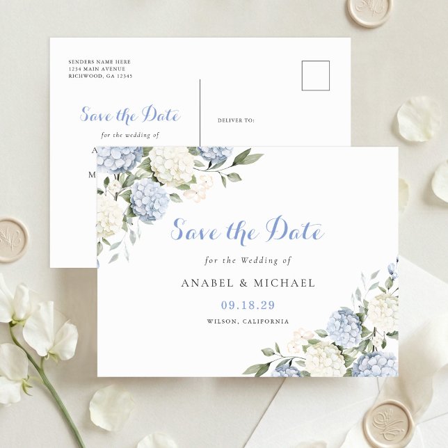 Blue Hydrangea Save the Date Invitation Postcard (Creator Uploaded)