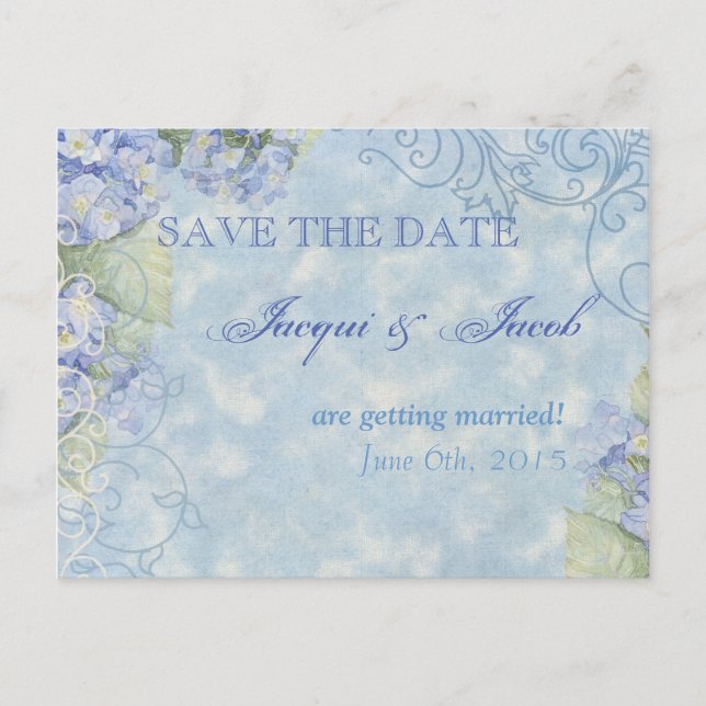Blue Hydrangea, Save the Date Postcard (Front)