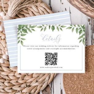 Blue Hydrangea Script Horizontal Detail QR Code Enclosure Card