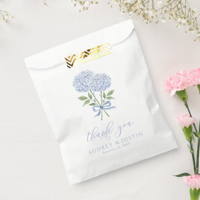 Blue Hydrangea Script Thank You Customized Wedding Favour Bag (Sealed)
