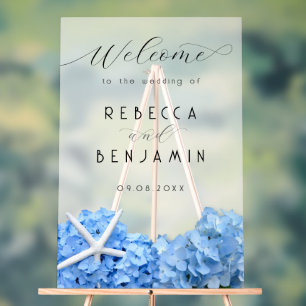 Blue Hydrangea Seaside Mariage Welcome Opaque