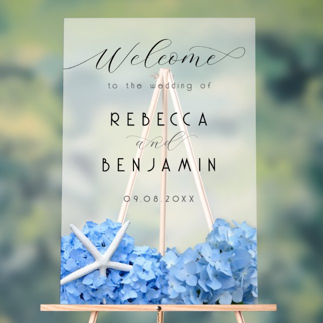 Blue Hydrangea Seaside Mariage Welcome Opaque (Neutre)