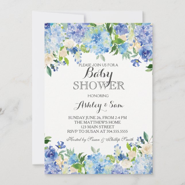 Blue hydrangea Shower Invitation (Front)
