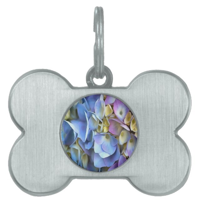 Blue Hydrangea Shrub Artistic Bossom Pet Name Tag (Front)