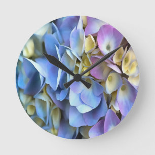 Blue Hydrangea Shrub Artistic Bossom Round Clock