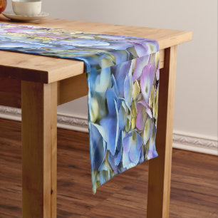 Blue Hydrangea Shrub Artistic Bossom Short Table Runner