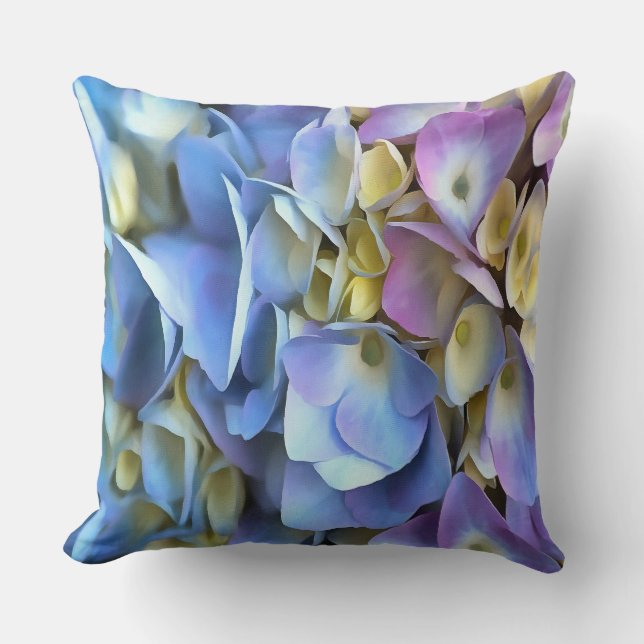 Blue Hydrangea Shrub Artistic Bossom Throw Pillow (Front)