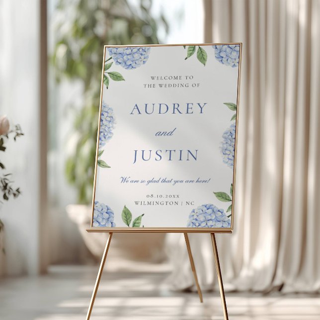 Blue Hydrangea Simple Border, XL Wedding Welcome Poster (Creator Uploaded)