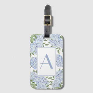 Blue Hydrangea Single Initial Monogram Custom Luggage Tag