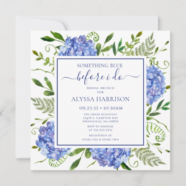 Blue Hydrangea Something Blue Before I Do Invitation (Front)