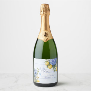 Blue Hydrangea Something Blue Bridal Shower Sparkling Wine Label