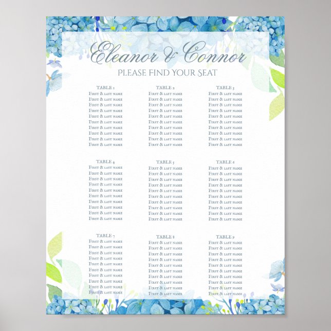 Blue Hydrangea Sophisticated Wedding Poster (Front)