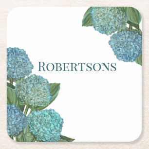 Blue Hydrangea Square Paper Coaster