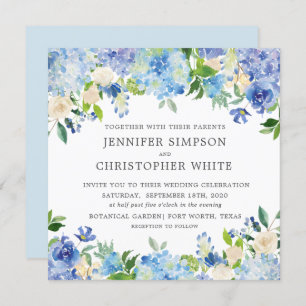 Blue Hydrangea Square Wedding Invitation Cards