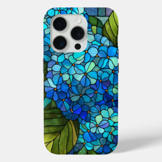 Blue Hydrangea Stained Glass Design iPhone 15 Pro Case