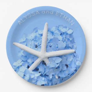 Blue Hydrangea Starfish Shower Paper Plate