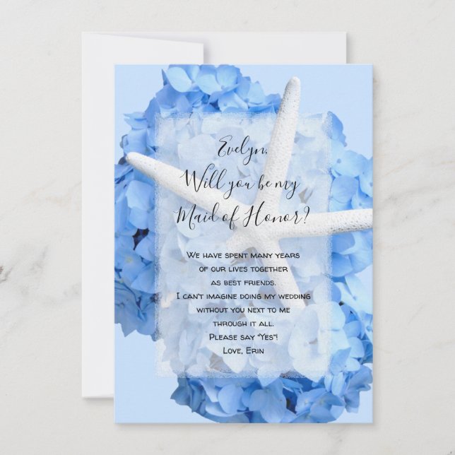 Blue Hydrangea Starfish Soyez ma carte de servante (Devant)