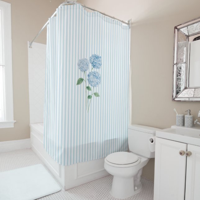 Blue Hydrangea Stripe Pattern Coastal  (In Situ)