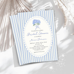 Blue Hydrangea Stripes Bridal Shower Invitation