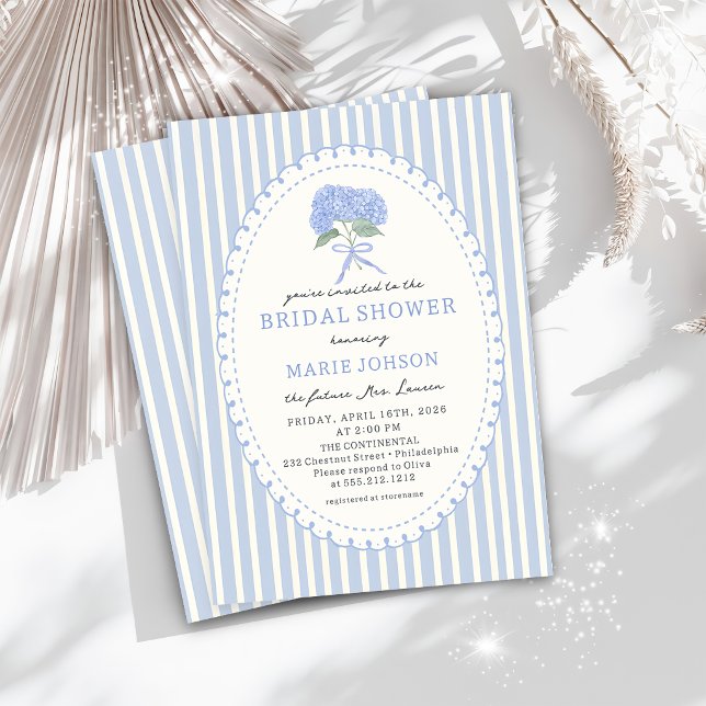Blue Hydrangea Stripes Bridal Shower Invitation (Créateur téléchargé)