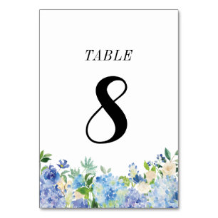 Blue Hydrangea Table Number Card - Table Eight