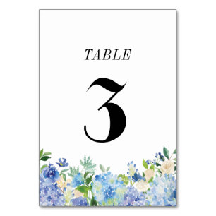 Blue Hydrangea Table Number Card - Table Three