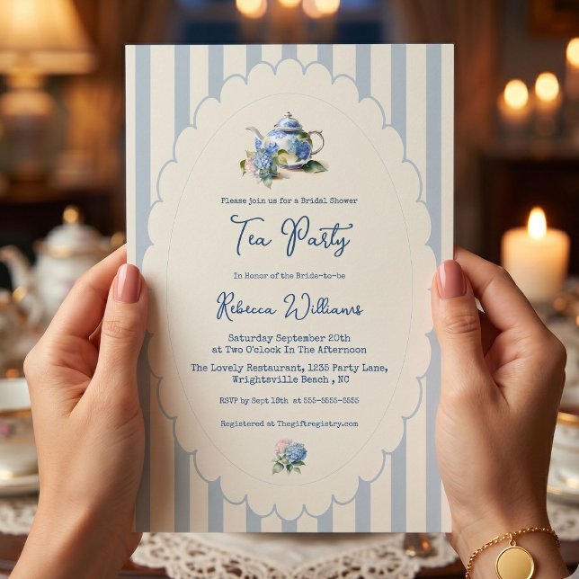 Blue Hydrangea Tea Party Bridal Shower Invitation (Creator Uploaded)