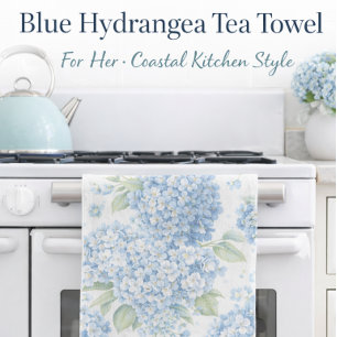 Blue Hydrangea Tea Towel Coastal Cottage Gift