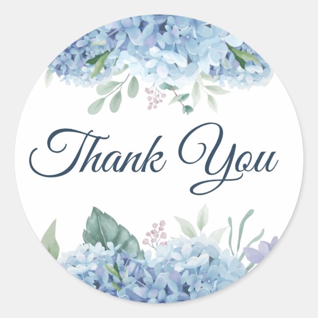 Blue Hydrangea Thank you Classic Round Sticker (Front)